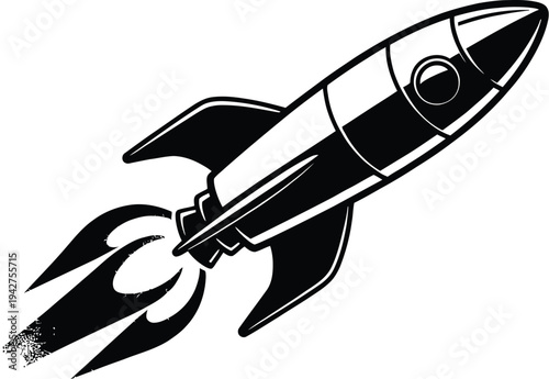 Rocket launch black silhouette illustration