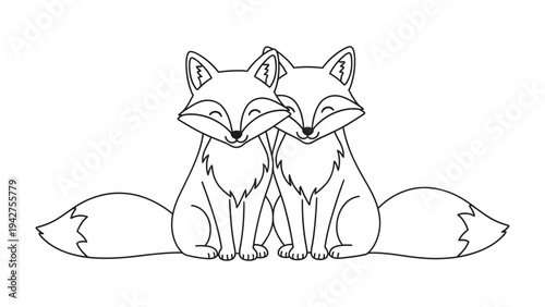 Twin Foxes Embrace: Two endearing fox illustrations share a moment of affection, their simple, charming forms evoking a sense of companionship and natural beauty.