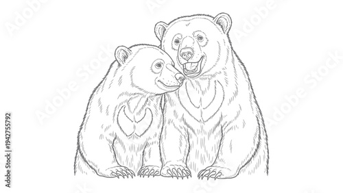 Ursine Affinity: A tender portrayal of two bears, each one with endearing expressions that radiate affection and warmth. capturing the essence of kinship and closeness