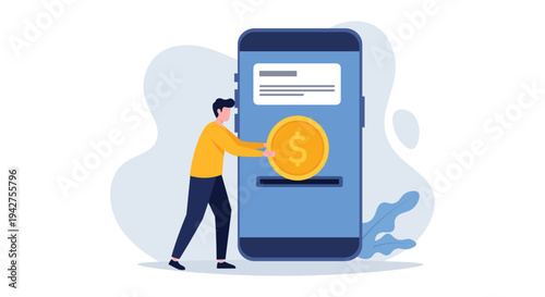 Mobile Payment and Digital Money Transaction on Smartphone – Online Banking Flat Vector Illustration