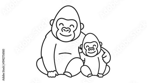 Gorilla Family Portrait: A tender illustration depicts a parent gorilla embracing its offspring, capturing the close bond within the animal family. 