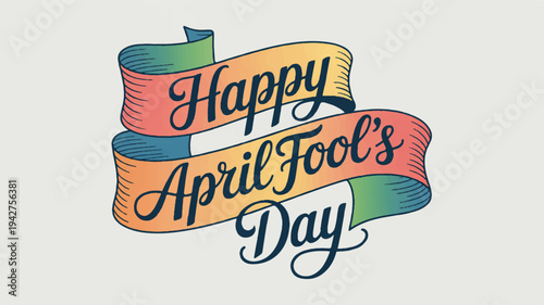 Colorful happy april fool's day banner with ribbon design on light background