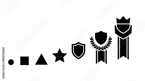 Progression of achievement symbols and shapes in simple silhouette design