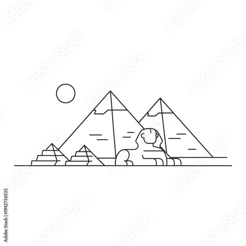 Minimalist Egyptian Pyramids and Sphinx Line Art.