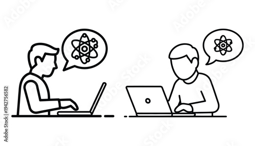 Data Scientist Silhouette Working on Laptop with Atom Icon