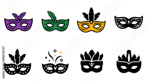 Vibrant and festive carnival masks collection with feather details