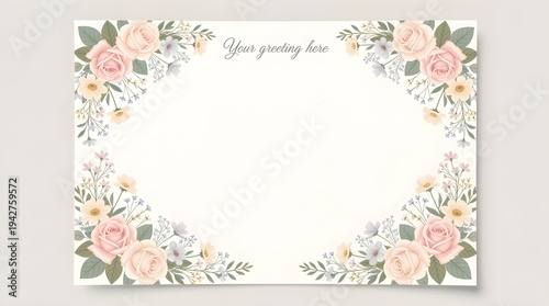 Blank card design with floral borders and space for a greeting in a simple and modern style