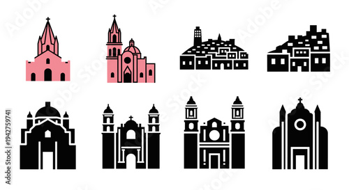 Minimalist silhouettes of iconic churches and cathedrals