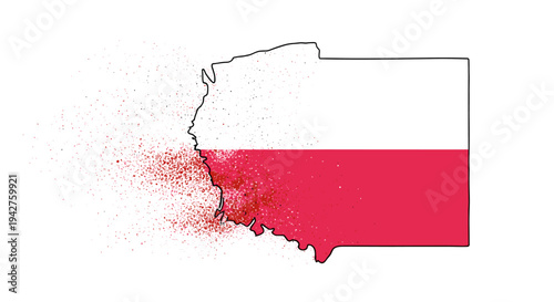 Dispersing effect on poland map with red and white colors