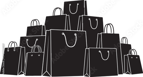 Collection of black shopping bags in various sizes stacked