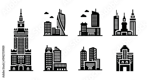 Iconic city skyline in linear black and white style