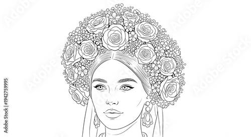 Elegant floral headpiece adornment on woman with detailed flowers and veil