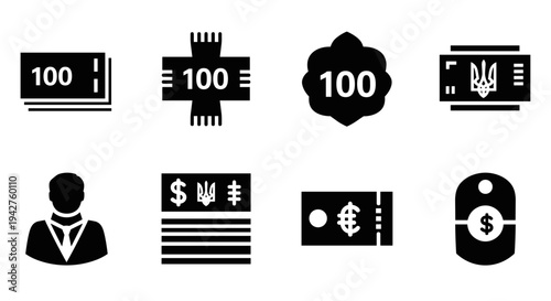 Currency icons set: minimalist symbol collection for finance and trade