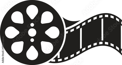 Film reel icon with waving film strip