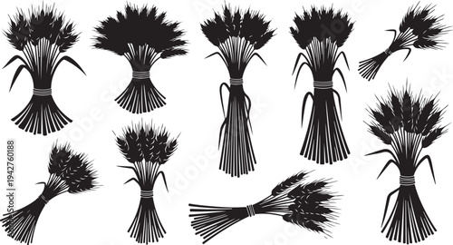 Various bundles of wheat in a minimalist black style