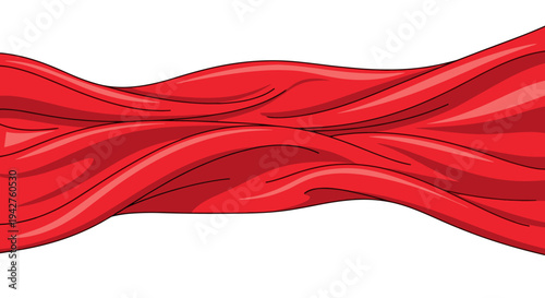 Flowing red fabric with dynamic waves on white background