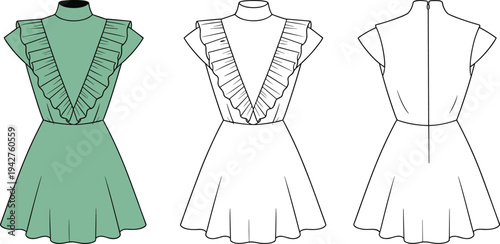 Three dress with ruffled backs and skirts in green and white green dress white dress ruffles back skirt