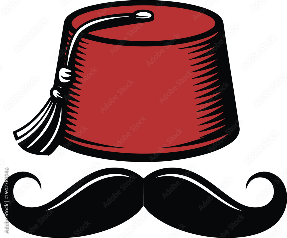 Foto Fez hat and mustache vector on white background.