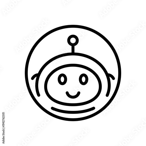 Chatbot thin line icon. AI virtual assistant. Chat bot smart robot communication symbol. Black outline vector sign.