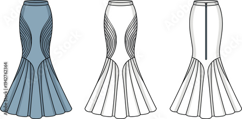 Three skirts with different and colors in a row fashion clothing blue white