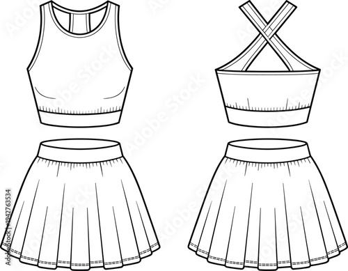 Two skirt and outfits with different in black and white line clothing fashion