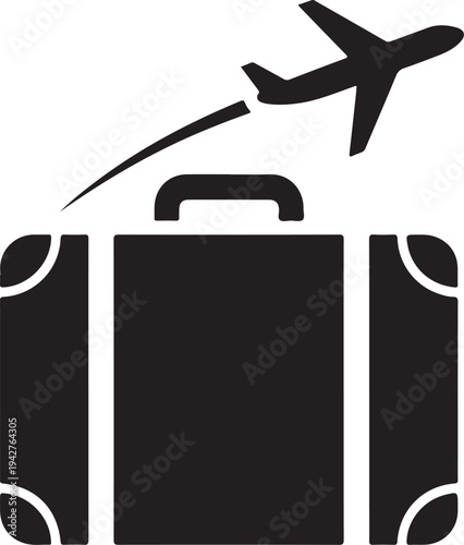 Travel and transportation concept with airplane and suitcase icon