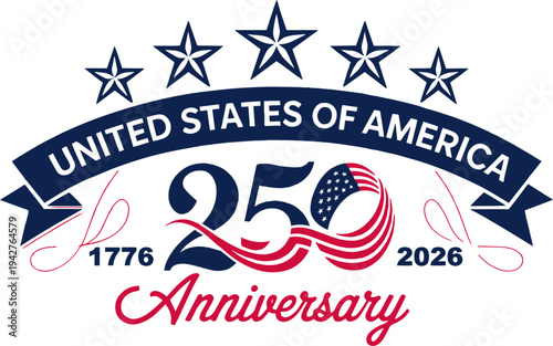 Happy 4th of July typography design with vertical American flag brush stroke on both sides, vector illustration.