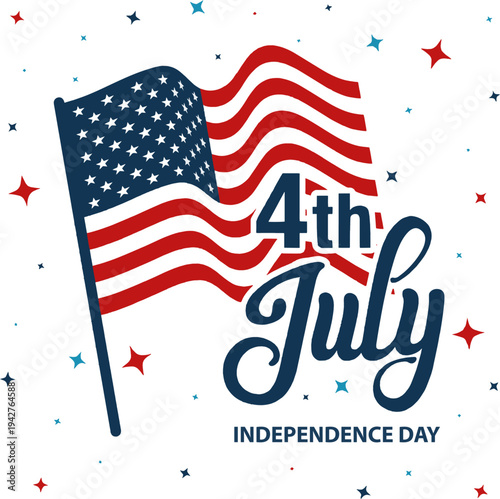 Handwritten brush lettering of 4th of July on white background. Happy Independence Day.