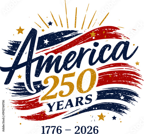 Handwritten brush lettering of 4th of July on white background. Happy Independence Day.