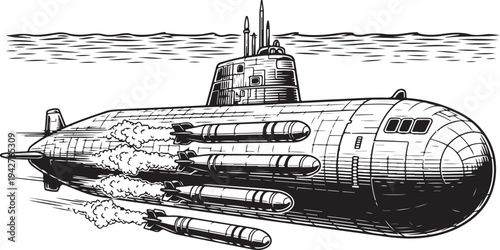 Military Submarine Vector Illustration