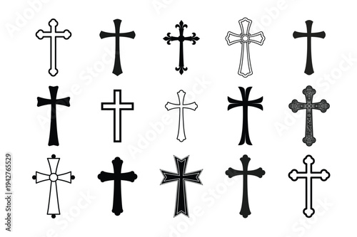 Christian Cross Icons Set Religious Faith Symbol Vector Collection