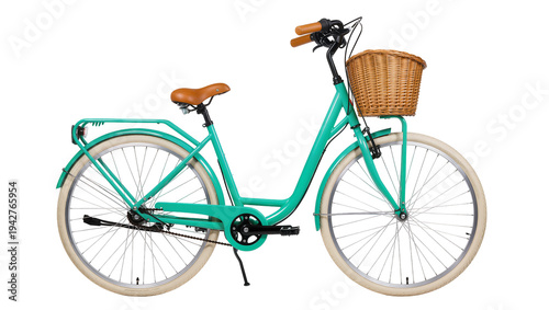 Bild auf Leinwand Isolated vintage-style bicycle with front basket, ideal for city rides and leisu