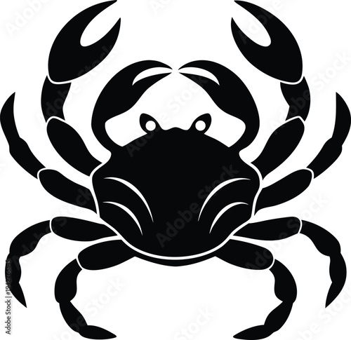 Black silhouette of a crab on a white background