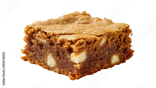 Photography Isolated blondie dessert square, cut brownie with chunks, baked sweet treat read