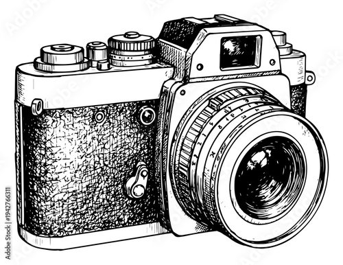 Vintage Retro Rangefinder Camera Vector Sketch Illustration Classic Analog Photography Gear Design