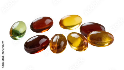 Fotografie Isolated Supplements, Capsules and Gel Pills with Medicine, Nutrition, and Healt