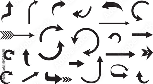 Set of 25 black arrow icons vector