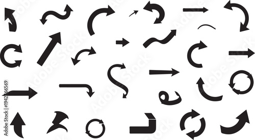 Set of 25 black arrow icons vector