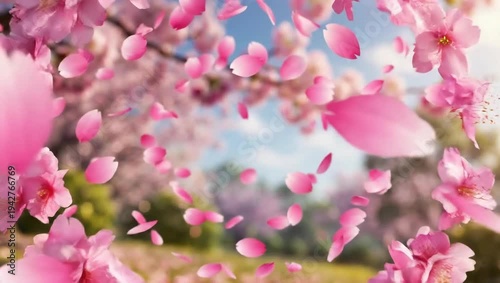 Wallpaper Mural Pink cherry blossom petals falling in slow motion, creating a beautiful spring scene. Torontodigital.ca