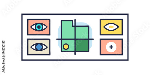 Vision board with eye symbols and graphics for creativity and inspiration