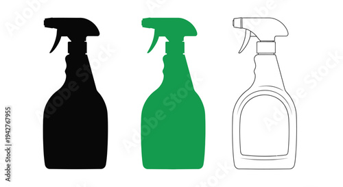 Three spray bottles in different colors and outlines are displayed