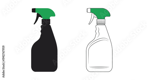 Two spray bottles one solid black one white outline illustration