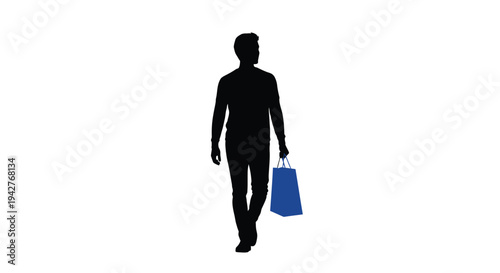 Silhouette of a man walking and carrying a shopping bag