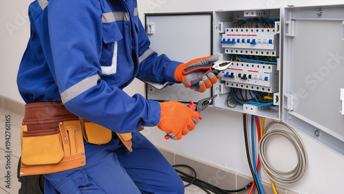 Fotografía A professional handles electrical maintenance on the board