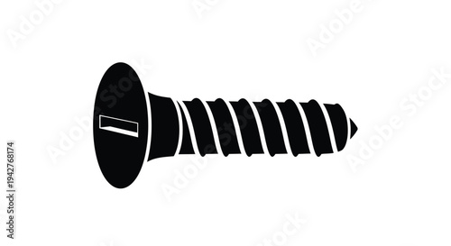 A simple black and white illustration of a flathead screw