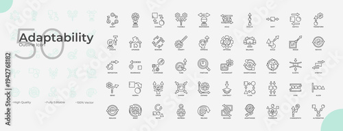 Adaptability Line Editable Icons set