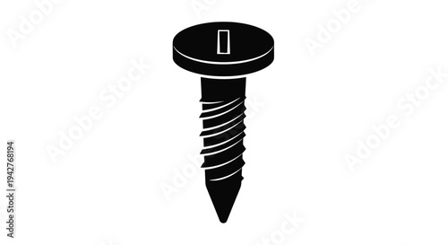 Black and white illustration of a single screw with a slotted head