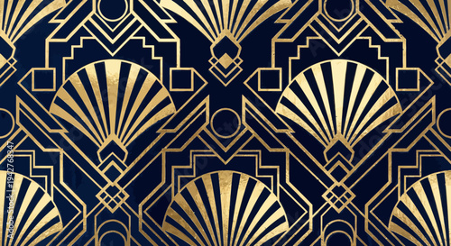 Gold Art Deco pattern designs on a dark background