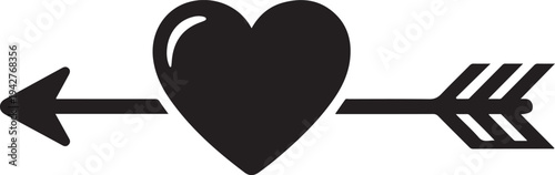 Black heart pierced by arrow vector icon