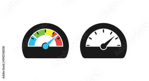 Two gauge icons representing performance or measurement levels one colored and one monochrome